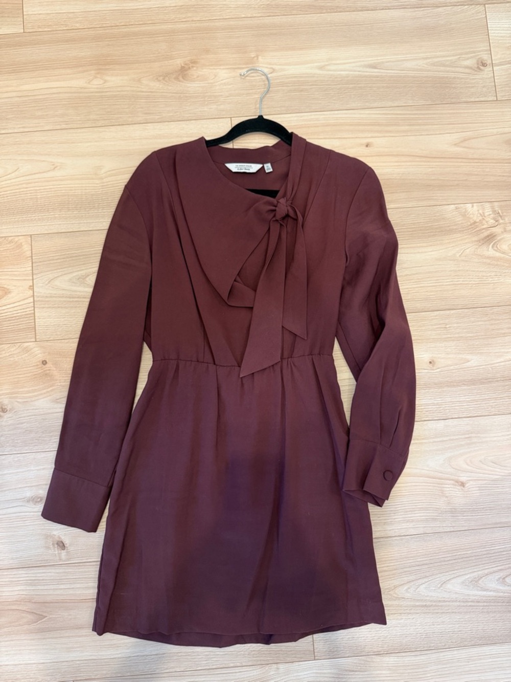 & Other Stories Burgundy Tie-Neck Long Sleeve Dress